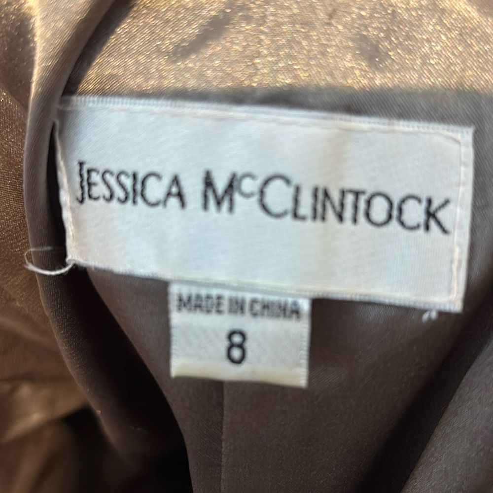 Jessica McClintock Strapless Pleated Stretchy Gold Dress - Picture 6 of 7